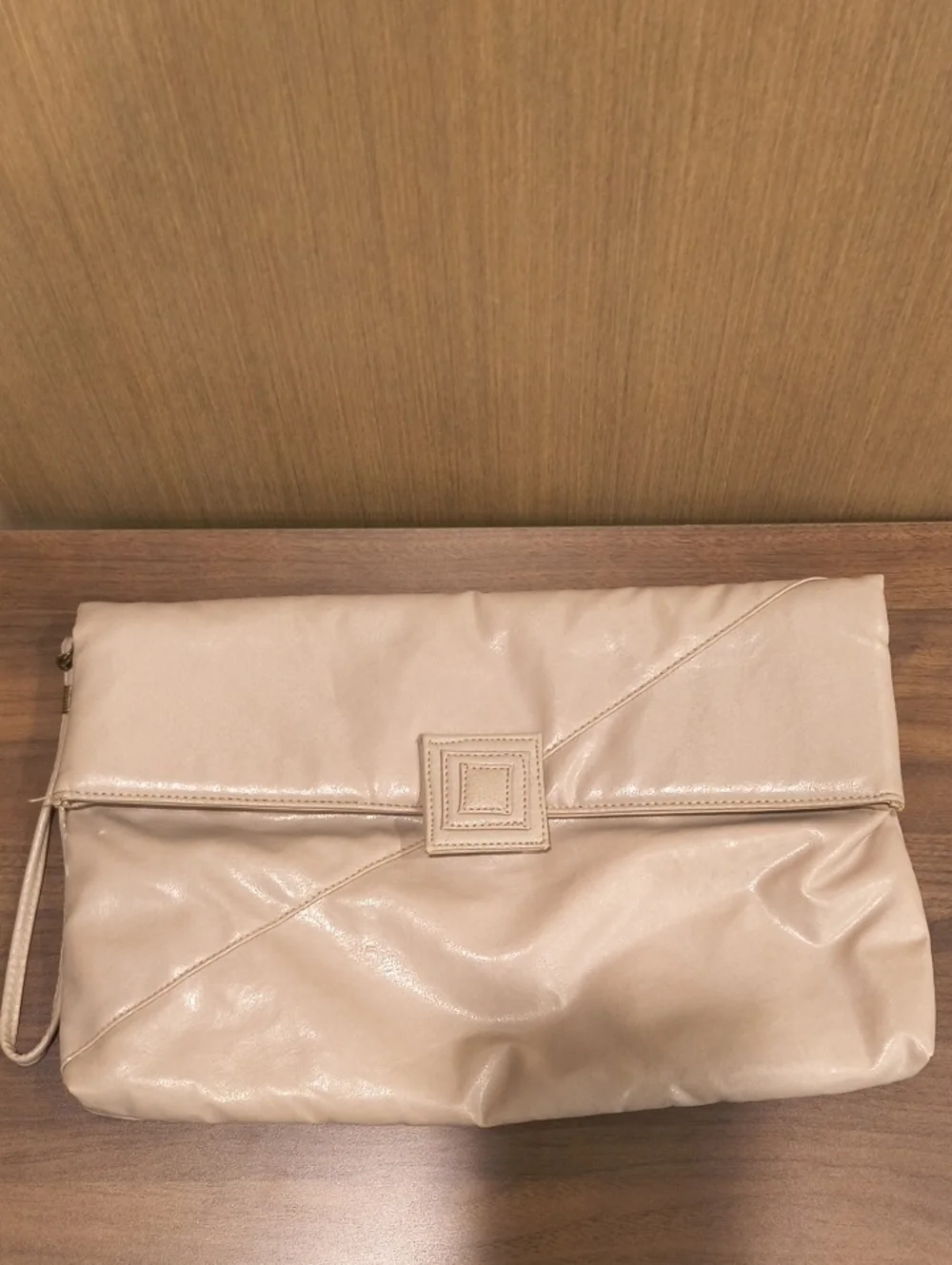 Vintage 1980s Beige Fold-Over Wristlet Clutch - Neutral Women's Bag
